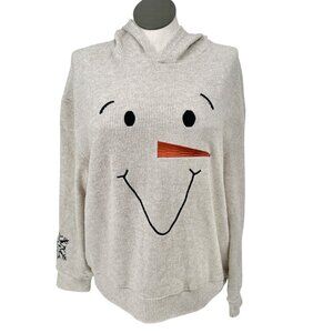 Ribbed Knit Hoodie Womens XXL Snowman Face Embroidery Soft Comfortable NEW